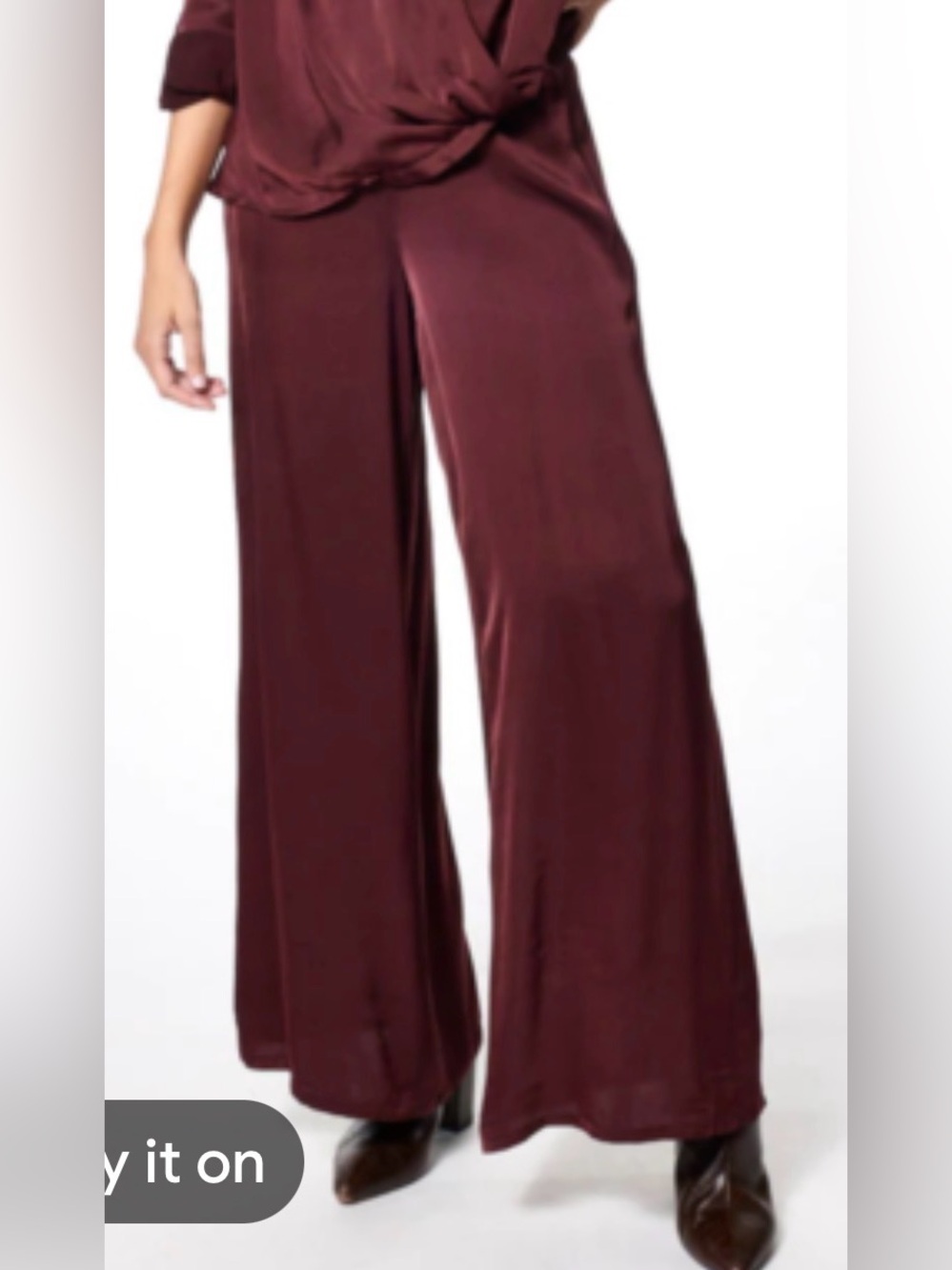 Young, Fabulous, & Broke Wide-Leg Satin Pants in Burgundy